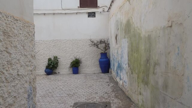 Rabat, Morocco A narrow alley in the Kasbah of the Udayas, also spelled Kasbah of the Oudaias or of the Oudayas,