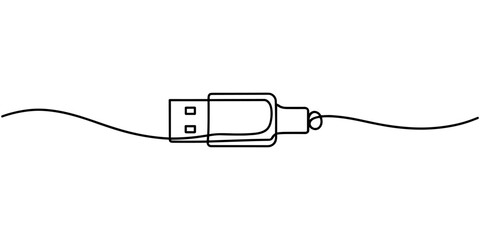 Obraz premium continuous line drawing of usb symbol. abstract line art illustration, Flash drive line continuous drawing vector. Usb flash Continuous one line drawing illustration. abstract line art illustration.