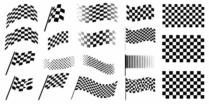 Collection of checkered flags in various orientations and styles