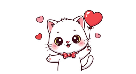 Adorable Cartoon White Cat with Bow Tie. © arby