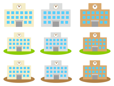 シンプルな学校の校舎のイラスト素材セット2