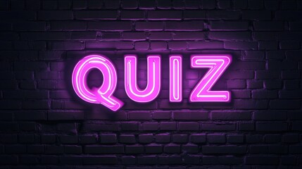 Neon Quiz Sign Glowing on Brick Wall neon sign bright