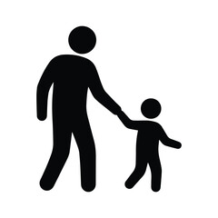 Minimalist black silhouette illustration representing a guardian or parent walking and holding hands with a young child to symbolize guidance and protection.
