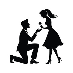 Man propose woman silhouette vector on white background
