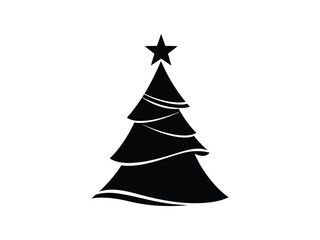 Christmas Tree Silhouette, Simple Black and White Vector Icon