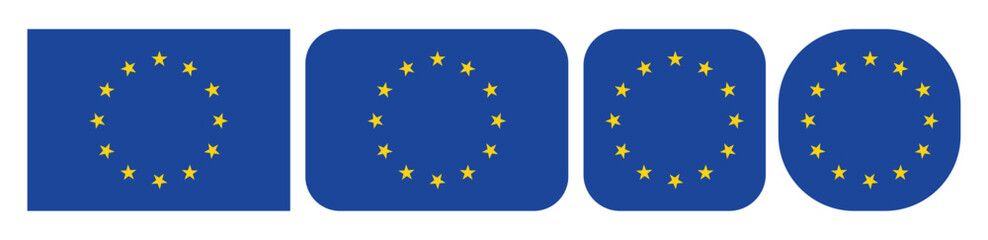 european union flag icon set shown in rounded rectangle and circular shapes with yellow stars flat vector collection © Art Stor Pro