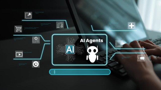 Interactive AI Agents Concept with Data Flow and Digital Technology Elements for Innovative Business Solutions Gluon.