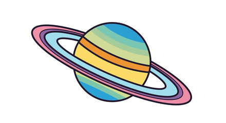 Colorful illustration of a ringed planet resembling saturn whimsical style © Minara