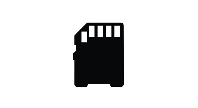 Simple black silhouette illustration of an sd memory card