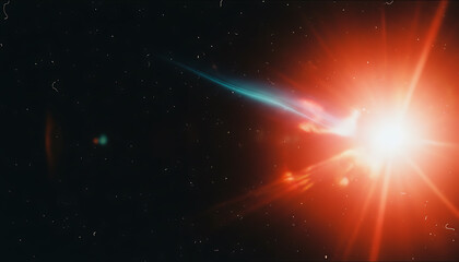 Fototapeta premium Bright Red Starburst with Blue Streak and Dust bright light