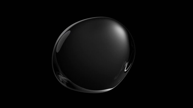 Floating black bubble in zero gravity, 4k seamless loop 3d animation