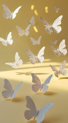 Elegant butterflies in flight against a golden sky