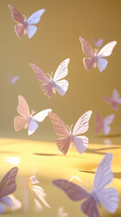 Delicate paper butterflies adorning a warm, golden wall
