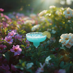 Refreshing margarita in a lush garden