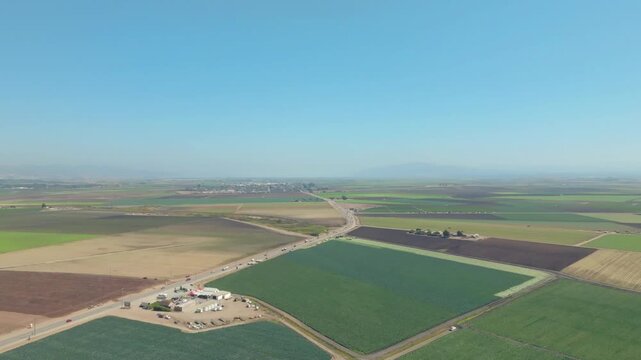 aerial drone view of agriculture fields of Watsonville, California 
