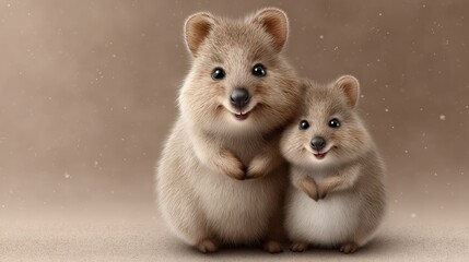 Obraz premium quokka mother with her joey in her pouch, both smiling, forming a joyful heart shape together