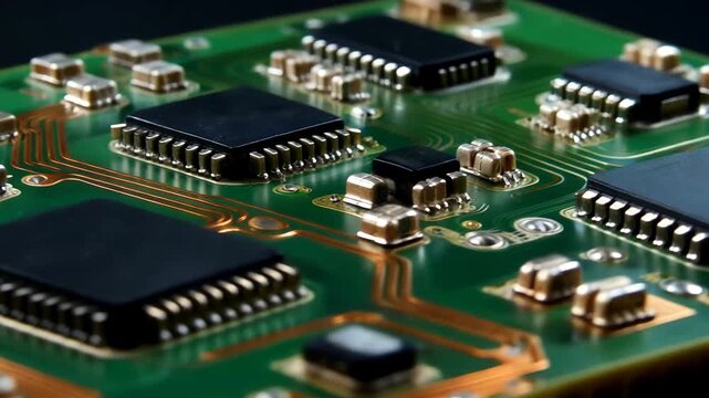 Macro view of microprocessor circuit board with electronic components