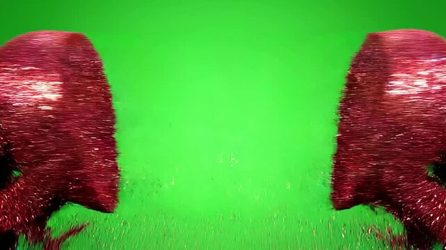 Abstract pattern of sweet red candy hearts and lipstick brush paint texture isolated on a Green Screen background as a romantic Valentine symbol of love
