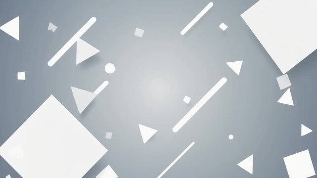 A digital illustration of white geometric shapes on a gray gradient background