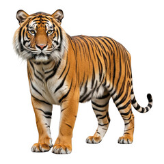Obraz premium Majestic bengal tiger with distinct orange and black stripes, isolated on transparent background