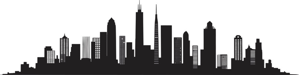 Obraz premium Modern city skyline silhouette illustration, black flat vector urban skyscrapers panorama for architecture, real estate, business, travel and cityscape design projects