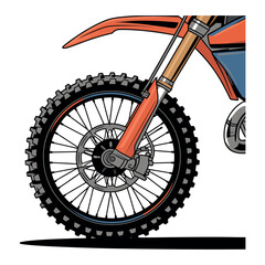 Naklejka premium A close-up illustration of a dirt bike's front wheel and suspension