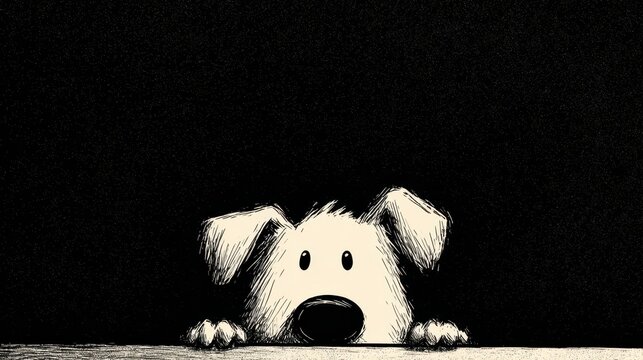 Dog looks up from table at night