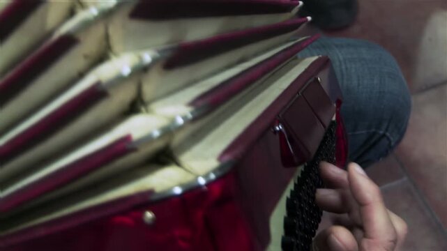 Accordion Button Action, Finger Movement in Indoor Rehearsal, Slow Motion - 4K