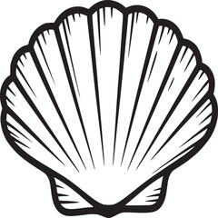 A simple line drawing of a scallop shell with radiating lines on a white background illustration © John
