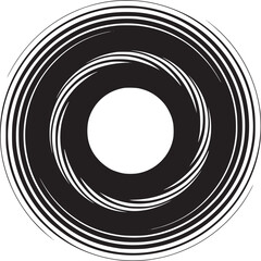 Fototapeta premium A black and white abstract circular design with a central white circle and swirling lines around it
