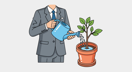 Businessman watering a plant in a pot