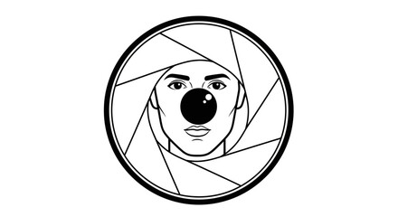 clown face in camera lens