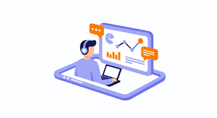 Customer Support Agent Working on Laptop