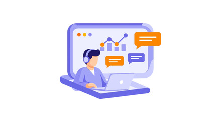 Customer Support Agent Working on Laptop