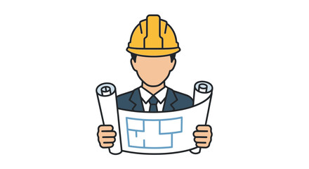 Engineer holding blueprint and plans