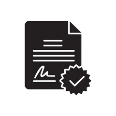 Contract signed legal document with verified approval silhouette icon