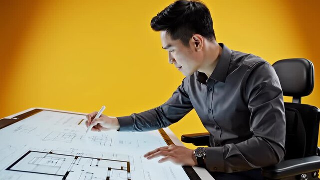 Architect in Wheelchair Working on Digital Drawing Table.