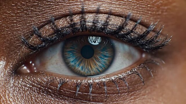 Close up view of an eye with long lashes in natural light during daytime