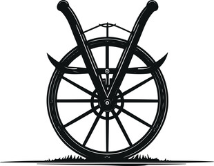 Fototapeta premium Black and white vector illustration of a farming plough, clean line art, flat design, no logo, isolated on white background 2