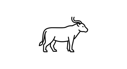 Obraz premium Simple black line drawing of a bull or cow with horns.