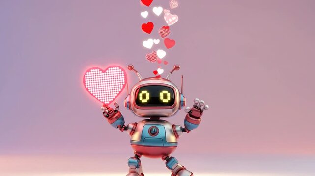 Mechanical Droid Animation Floats Digital Hearts Valentine's Day