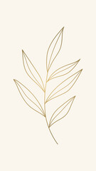 Fototapeta premium Elegant minimalist gold botanical leaf branch line art vector style for wedding print template and wall decor.
