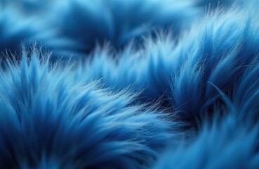 Fototapeta premium Close-up of fluffy blue faux fur texture. Soft hairy material creates abstract background. Cozy warm fibers provide comfort and stylish detail for design.