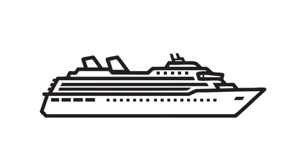 Fototapeta premium A large cruise ship sailing through the ocean, viewed from the side with multiple decks and funnels.