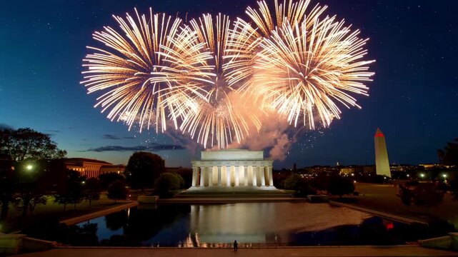 Celebration With Fireworks at Lincoln Memorial for the 250th Anniversary Event
