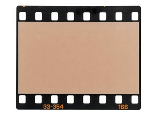 Fototapeta premium Blank 35mm film frame with black film border and perforations, featuring a soft beige gradient background.