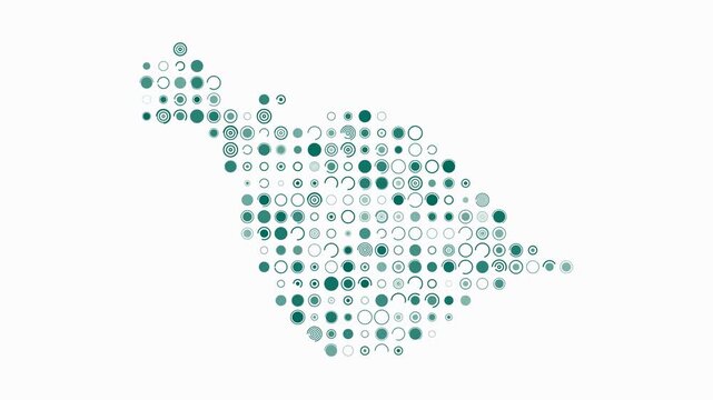 Heard Island and McDonald Islands map animation. Shape of the country with pulsating colored dots. Large size circle blocks. Digital style Heard Island and McDonald Islands map on white background.