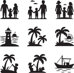 Tropical Beach Family Vacation Silhouettes
