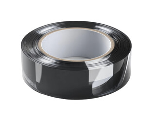 A roll of shiny black tape with a cardboard core, ideal for various projects Isolated Transparent Background, PNG