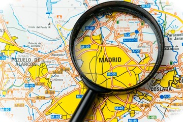 Magnified madrid on road map